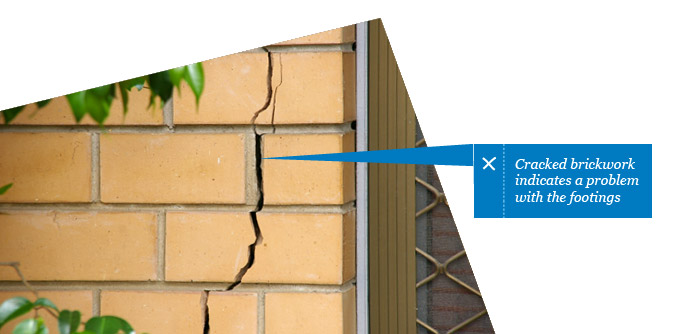 Cracked brickwork indicates problem with footings - found by Building Inspector in Adelaide